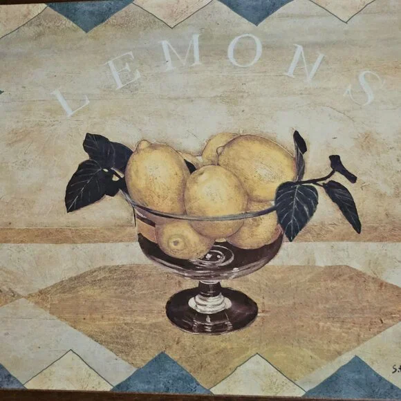 Pimpernel English Lemons Trivet Casserole Stand 8" cork backed vtg artist S.Hely - Picture 2 of 8